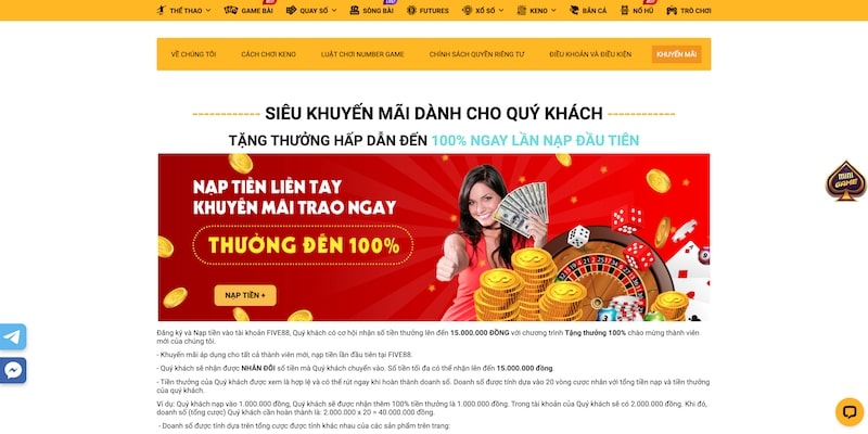 Cơ cấu giải thưởng khuyến mãi nạp lần đầu Five88